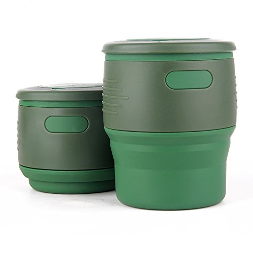 Silikon Kaffeetasse, Case Wonder 350ml (12.3Oz) Faltbarer Kaffeebecher, Coffee to go Becher, Zusammenlegbare Silikon Kaffeetasse, Isolierte Silikon-Kaffeetasse Faltbarer Tee-Schale / Spielraum-Becher, Idee für Büro, Haus und Geschenk (Armeegrün) - 2