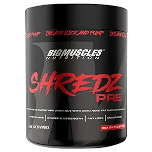 Bigmuscles Nutrition Shredz Pre Preworkout [Sex On The Beach] | Lean Muscles Building | Strength | Mental Focus | Energy | Powerful Pumps | Next Generation Preworkout Formulation [15 Servings]