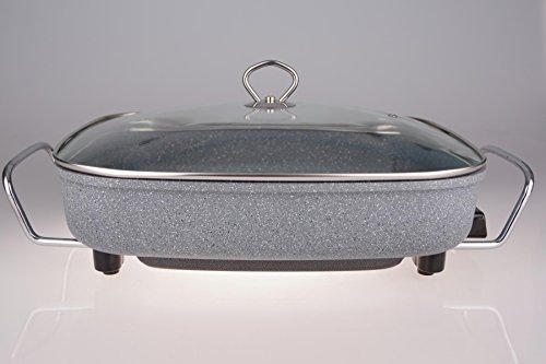 Neudorf Elektronik Manufaktur XXL Partypfanne Bratfläche Aluminium-Guss Pfanne (!!!Unibody!!! – kein aufgesetztes Blech – siehe Vergleichsbild) ca. 5mm stark/ Elektrische Pizzapfanne Elektropfanne Bratpfanne/ Antihaft-beschichtung/ 1500 Watt (100-240 °C)/ Maße: 40x30cm - 2