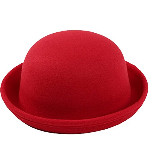 Butterme Kids Roll Brim Dura Cloche Bowler Hat Winter Wool Felt Fedora Billycock Cap Red