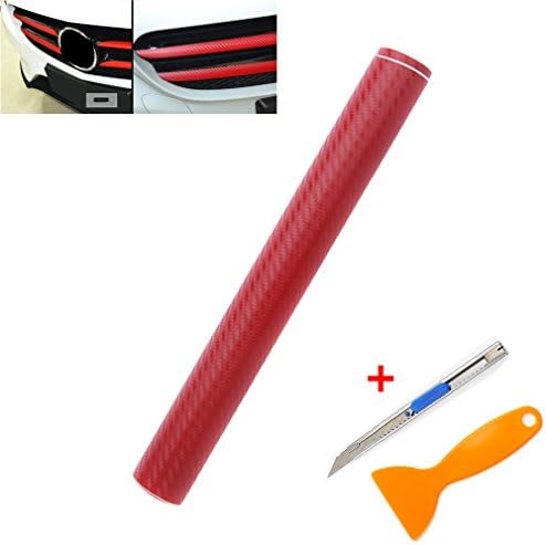 QEUhang 2 PCS 12" x 50" 30x127cm 3D Carbon Fiber Wrap Vinyl Decal Car body Wrap Sticker Self-Adhesive Car Film for BMW VW BENZ AUDI (Red)