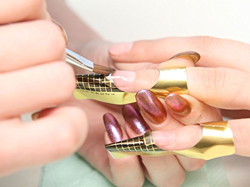 SN Nageldesign Nagelschablonen 100 Stück Gold selbstklebend Nagelmodellage Nail Schablonen Square Modellier-Schablonen für Gelnägel, Acrylnägel und Nagelverlängerung Fingernägel - 2