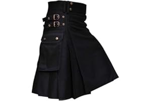 BaronHong Faldas escocesas de tartán para Hombres Falda Escocesa de Lino con Correas Bolsillos Grandes de Carga