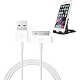 king shine Combo Offer 30-Pin to USB Cable for Apple iPhone 4, iPod, and iPad 3rd Generation - 3.2 Feet (1.0 Meter) and One Mobile Stand (Multicolor)