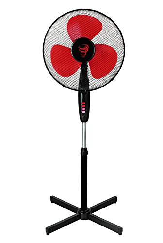 TKG 40 cm Standventilator, oszillierend, 50 W, 3 Geschwindigkeitsstufen, Höhenverstellbar bis circa 130 cm, 1 Stück, schwarz / rot, TKG VT 1018 R