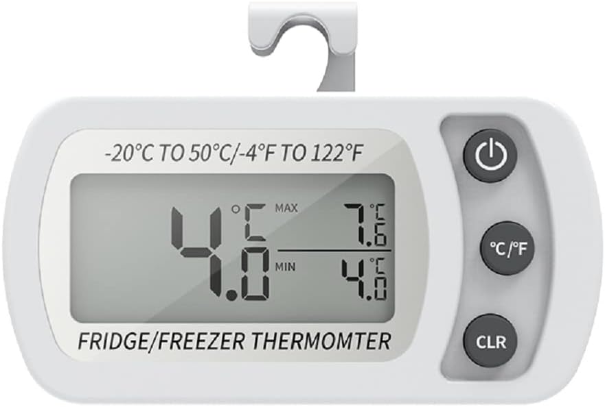 Termómetro Digital para refrigerador, Termómetro para congelador a Prueba de Agua con Gancho, Pantalla LCD fácil de Leer, Función de Registro máximo/mínimo, Ideal para el hogar, restaurantes,