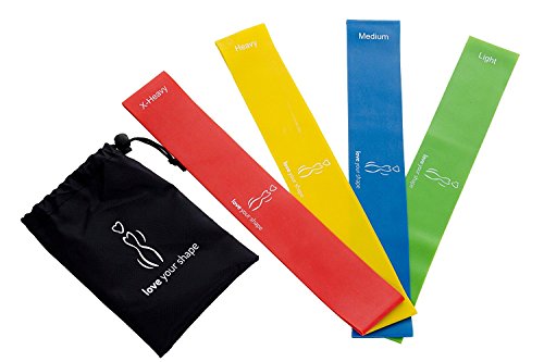 love your shape Gymnastikbänder 4-teiliges Set | elastische Bänder für Yoga, Pilates, Reha-Sport | Fitnessband Set Kraftsport | praktische Sportbänder, Physio-Bänder