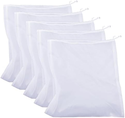 Therpin Reusable Nylon Fine Mesh Food Strainer Bag, All Purpose Food Grade Filter for Almond Milk, Coffee, Home Brewing, Hop, Juice (48cm x 42cm, 5 Pcs)
