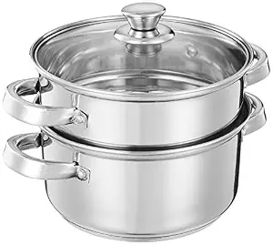 Amazon Brand - Solimo Stainless Steel Induction Bottom Steamer/Modak/Momo Maker with Glass Lid (2 litres)
