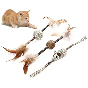 Dog Trust Cat Interactive Catnip Assorted Soft Feather Silver Vine Chew Teething Toy for Kitten (Pack of 3)