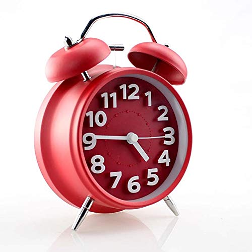 HAO MALL Clásico Reloj Despertador de Doble Campana, Reloj Despertador Analogico Silencioso, 4 Pulgadas Dial Grande, Volumen Superalta, sin Hacer Tictac (Red)