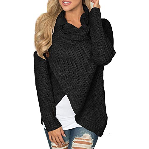 Preisvergleich Produktbild BaZhaHei Damen Asymmetrisch Cardigan Gestrickt Einfarbig Strickjacken Lose Strickmantel Tunika Kimono Rollkragen Gefüttert Zopfmuster Outwear Tops Bluse Langarm Unregelmäßig Sweatshirt