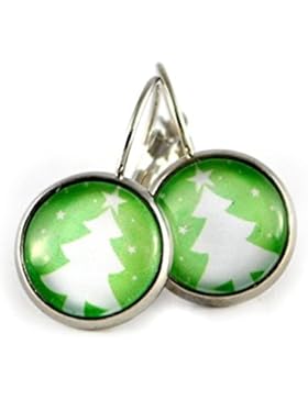 Katharina Fairytale Damen Mädchen Ohrringe Tannenbaum Motiv grün Cabochon 12mm silber