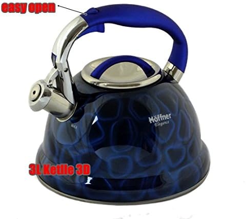 3D Whistling Kettle 3.0 L Stainless Steel Camping Silver/ BLUE induction / STOVE TOP KETTLES