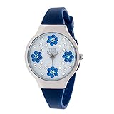 THINK POSITIVE® Damenuhr Modell SE W114A Blumen Kleine Edelstahlband (blau)