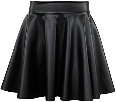 Roban Fashion Women Ladies High Waist Bodycon Faux Leather Wet Look Flared Skater Skirt (UK12 L/40, Black)