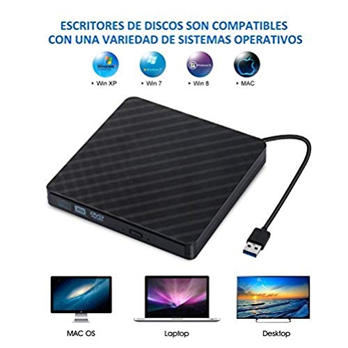 Grabadora CD/DVD Lector de CD Externa Portátil con USB 3.0, 2017 Sonoka Unidad Óptica Externa de CD/DVD-RW Ultra Silm CD Player para Windows/Mac OS Apple/iMac/Macbook Air/PC/Notebook