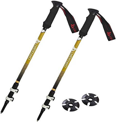 ZDTech Trekking Pole,Walking Sticks,Retractable Three Section, Lightweight Aluminum Alloy For Hiking Camping Mountainneering, Four Colors,2 Pcs A Set, Snow/Mud Tray,Yellow