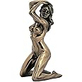 US 7.13 Inch Nude Female Statue with Hands on Hair, Bronze Color