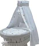 Babymajawelt® Stubenwagen Bett Set "BIG STARS" Sterne - 7 Teile, Bettwäsche, Nestchen, Himmel, Steppbett, Spannbetttuch (ohne Stubenwagen)