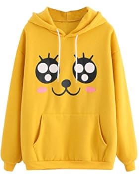 Langarm Hoodie Sweatshirt Damen, DoraMe Frauen Süsses Emoji Print Kapuzenpullover Sport Kapuzen Bluse Mode Lässig...
