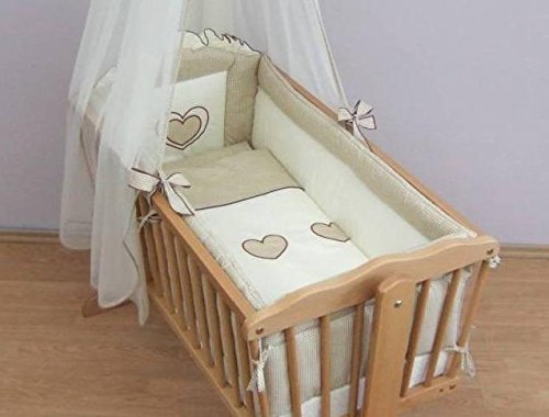 Baby All Round Crib Bumper 260cm Long Covers 4 Sides of Cradle 90x40cm Embroidery ("Heart" - Beige)