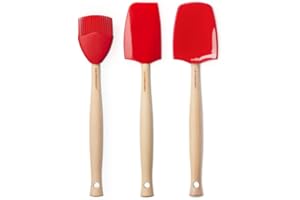 Le Creuset Set de 3 utensilios de cocina, Espátula mediana, Cuchara , Pincel de cocina, Silicona, Cereza, 42830000600007