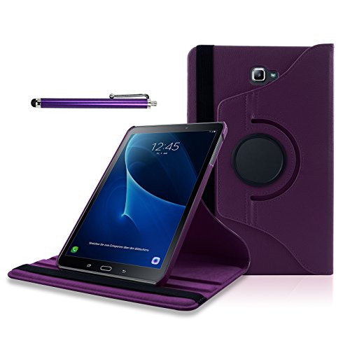SAVFY Samsung Galaxy Tab A 10.1 Hülle (2016) T580N/ T585N 360 Grad Drehung Case Schutzhülle Tasche mit Ständerfunktion inkl. Eingabestift und Schutzfolie, lila
