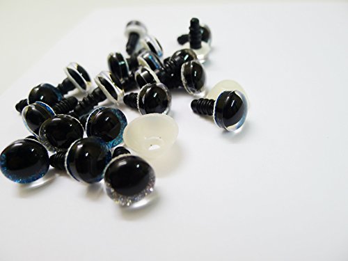 10 Paar Sicherheitsaugen glitzer 12 mm, blau und silber glitzer, Teddyaugen glitzer, Teddyzubehör - 5
