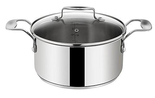 Tefal E79005 Jamie Oliver Induktion Topfset 3-teilig (Induktionsgeeignet, Kochtopf mit Glasdeckel, Kochtopf mit Deckel 24cm 6,7 L, Bratentopf mit Deckel 20cm 3 L und Stielkasserolle ) Edelstahl - 3