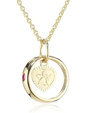 Xaana Kinder und Jugendliche Halskette Taufring mit Schutzengel 8 Karat (333) Gelbgold Rubin rot + 925 Silber...
