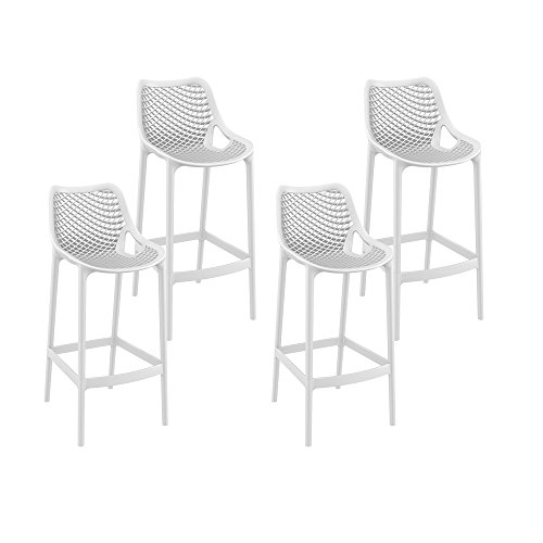 Resol Grid - Set de 4 taburetes altos, plástico, 53 x 45 x 105 cm, color blanco