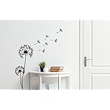 Wandtattoo Pusteblume Wandaufkleber, Sticker aus Vinyl, Abziehbild in drei Größen, schwarz, weiß, mittelgrau, hellgrau