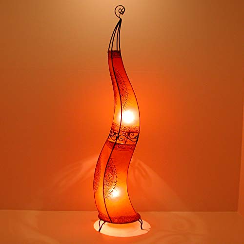 Orientalische Hennalampe marokkanische Lederlampe handbemalte Stehlampe aus echtem Leder XXL Henna-Stehlampe Hissan H150 Orange