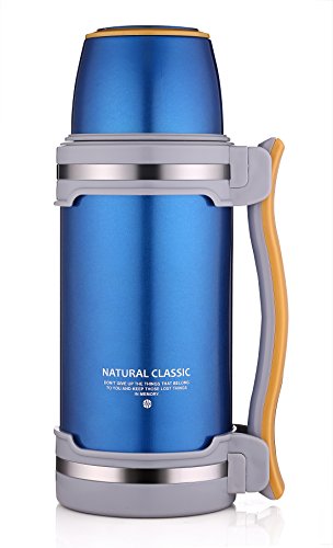 Oneisall GYBL074 2 l Edelstahl-Thermosflasche, Isolierflasche – doppelwandiger Edelstahl (BPA-frei), mit Trinkbecher, zum Wandern/Camping/Sport und mehr, edelstahl, blau