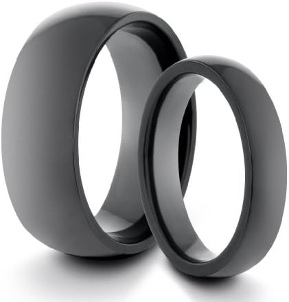 His & Her's 8MM/4MM Tungsten Carbide Polished Black Classic Styled Comfort Fit Wedding Band Ring Set (Available Sizes H - Z+2)