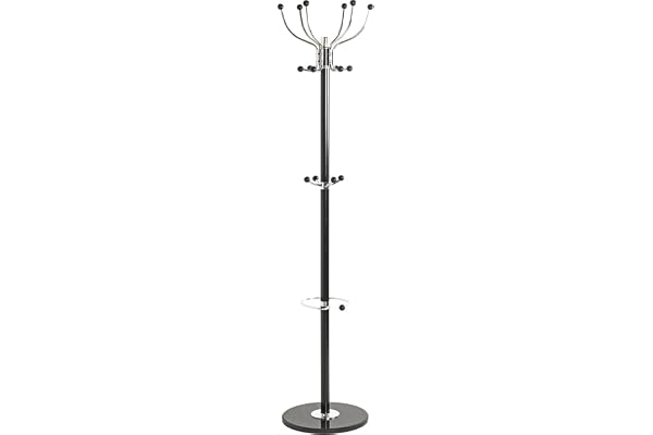 HAKU Golvställ, krom, svart, marmor, metall jackställ - Mått: H 176 cm x Ø 38 cm, Stil: Modern