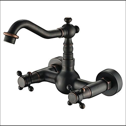 LighSCH Antique Sink Mixer Tap Bathroom Wall Mounted Extension Hot and Cold and Double-Hole Black