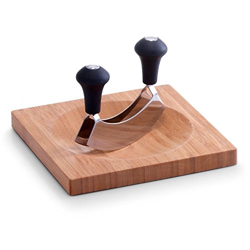 Kräuterbrett mit Wiegemesser aus hochwertigem Bambus und Edelstahl - Bamboo - 20 x 20 cm