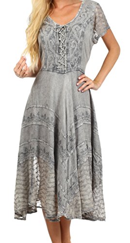 green emerald velvet dress Sakkas 1322 Marigold Embroidered Fairy Dress - Black