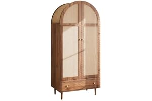 HAINEW Klädskåp med gångjärnsdörrar med 2 rattandörrar och 1 skjutlåda, sovrumsskåp Flerfunktionsskåp Arkivskåp med förvaringsutrymme, 79×50×175 cm, träfärg