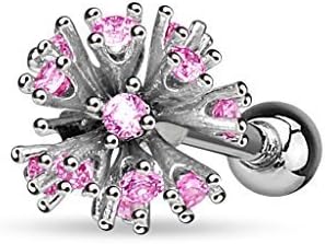 Coolbodyart Ladies Surgical steel Multi Crystal Barbell Stainless Steel steel inset with zirconia in Pink or Clear white Bar diameter : 1,2 mm Ball size : 3 mm - Shocking Pink