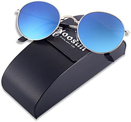 YOOSUN Polarized Sunglasses for Womens Mens Round Flodable Metal Mirrored Sunglasses P0200 (blue)