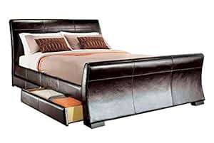 Schlittenbett, 1,5 m, King Size, Leder, Schlittenbett mit 4 Schubladen