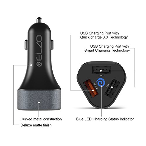 ELZO Cargador de Coche con 3 Puertos Carga R pida M vil 42W 4 8A con una Tecnolog a QC 3 0 para Samsung Galaxy S6 S6 Edge Note 4 Edge Google Nexus 6 HTC One y m s Negro Plumbeous reviews ELZO Cargador de Coche con 3 Puertos Carga R pida M vil 42W 4 8A con una Tecnolog a QC 3 0 para Samsung Galaxy S6 S6 Edge Note 4 Edge Google Nexus 6 HTC One y m s Negro Plumbeous
