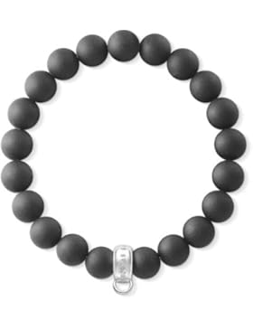 Thomas Sabo Damen-Armband Mattierter Obsidian Perlen 925 Silber Glas schwarz 17.5 cm - X0208-023-11-L17,5