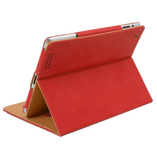 Madcase Apple iPad Air 2 / Air Smart Case Etui Faux Ledertasche Hülle mit Auto Schalf und Wach Sleep-Funktion inkl. Displayschutzfolie und Stylus Touch stift – Rot / Beige - 3