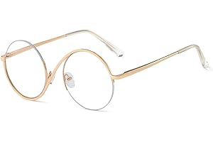 kachawoo Halbe randlose Brillen Null Diopter Brillenrahmen 8 S Form Metall Verschreibung Runde Anti Blaulicht Ray Brillen