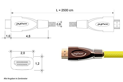 Python Series AKTIVES High-Speed-HDMI Anschlusskabel mit Ethernet – Redmere Chipsatz – 4K2K / UHD / Ultra HD / Full HD – OFC, 3D-Unterstützung, Nylongeflecht, Dreifachschirmung, gelb, 25 m - 4
