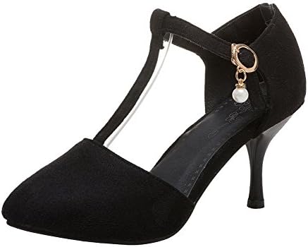 AgeeMi Shoes Women Pointed Closed Toe Kitten-Heels Suede Buckle Pumps-Shoes